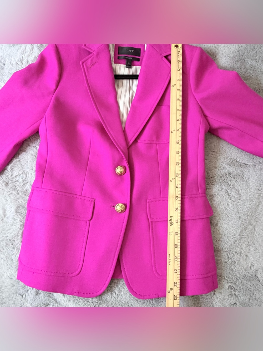 J. Crew Rhodes Suit Set Hot Pink Gold Crest Button Blazer 2P & Trouser Pants 0 - Picture 8 of 16